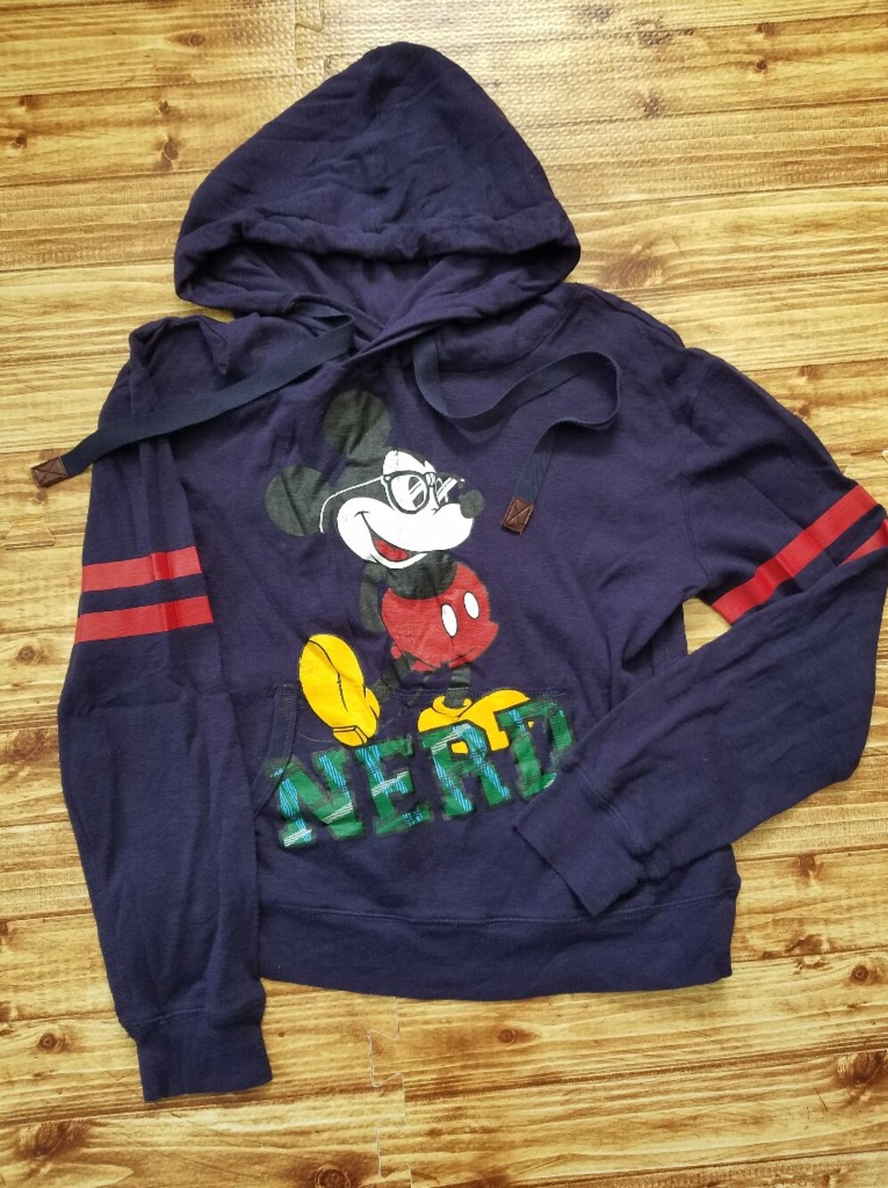 Disney Parks Mickey Mouse I Love Nerds Navy Hoodie Sweatshirt Women’s XS Y2K